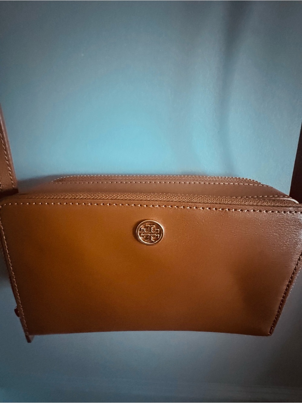 Tory Burch Chestnut Brown Leather Crossbody with Logo Medallion